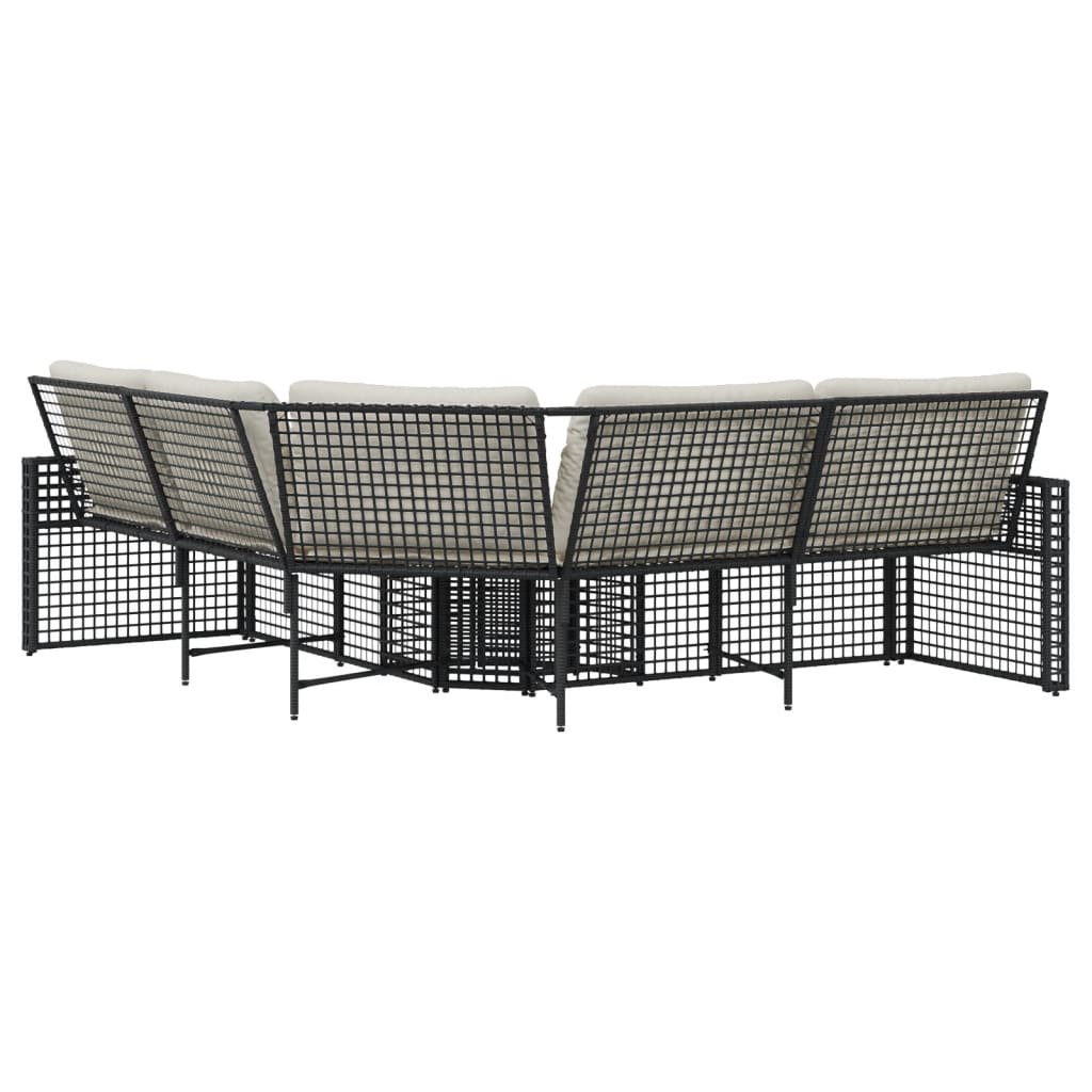 vidaXL Gartensofa in L-Form mit Kissen und Fußbank Schwarz Poly Rattan