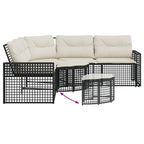 vidaXL Gartensofa in L-Form mit Kissen und Fußbank Schwarz Poly Rattan