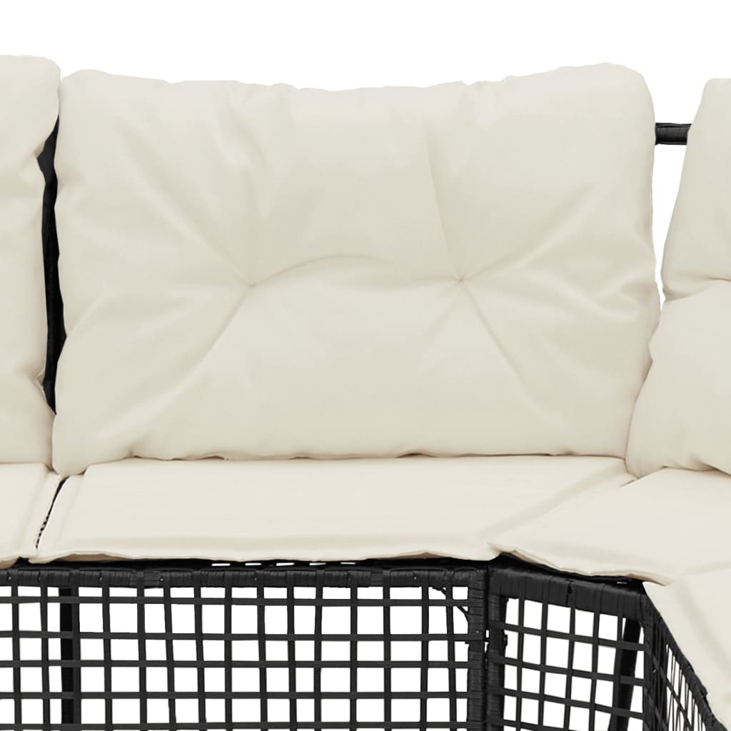 vidaXL Gartensofa in L-Form mit Kissen und Fußbank Schwarz Poly Rattan