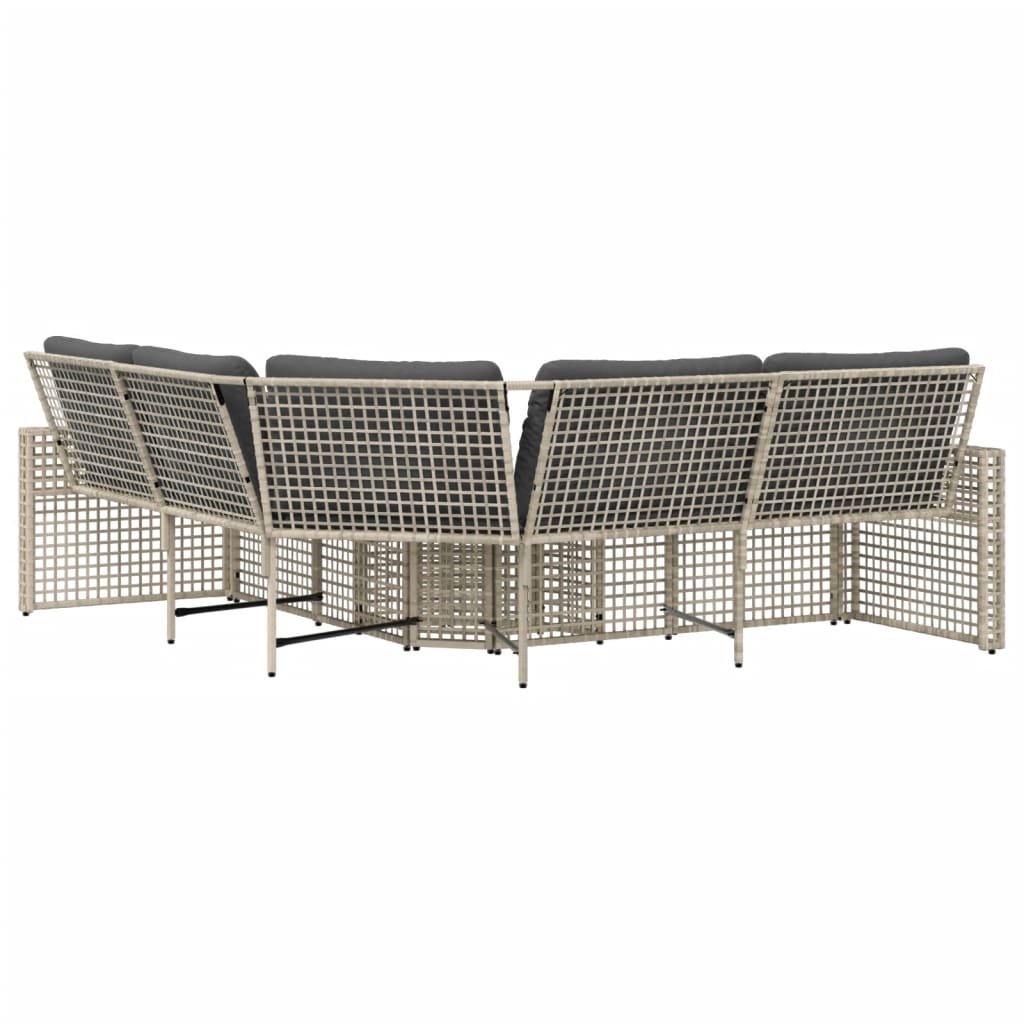 vidaXL Gartensofa in L-Form mit Kissen und Fußbank Hellgrau Polyrattan