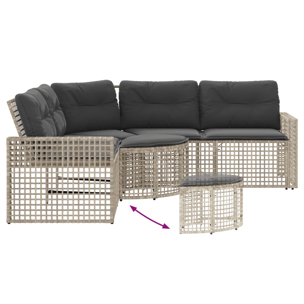 vidaXL Gartensofa in L-Form mit Kissen und Fußbank Hellgrau Polyrattan