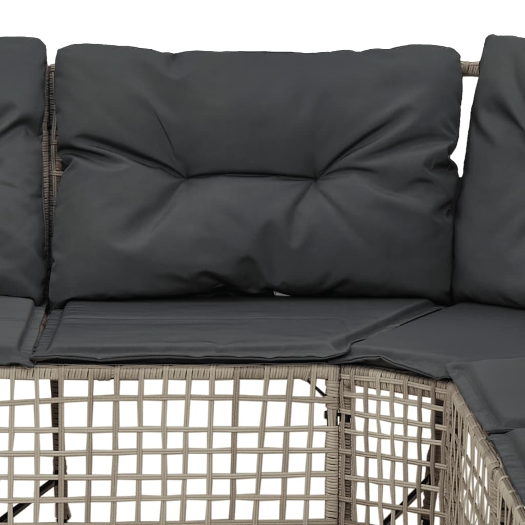 vidaXL Gartensofa in L-Form mit Kissen und Fußbank Hellgrau Polyrattan