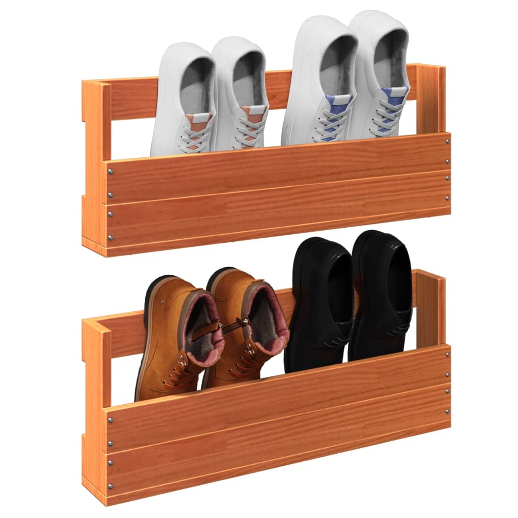 vidaXL Wand-Schuhregale 2 Stk. Wachsbraun 59x8,5x23,5 cm Massivholz