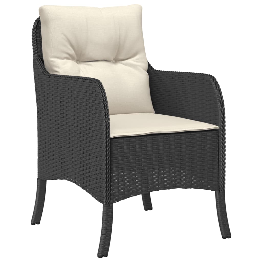vidaXL 3-tlg. Garten-Essgruppe mit Kissen Schwarz Poly Rattan