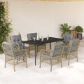 vidaXL 7-tlg. Garten-Essgruppe mit Kissen Beigemischung Poly Rattan