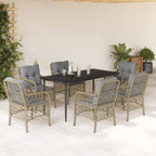 vidaXL 7-tlg. Garten-Essgruppe mit Kissen Beigemischung Poly Rattan