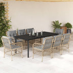 vidaXL 9-tlg. Garten-Essgruppe mit Kissen Beigemischung Poly Rattan