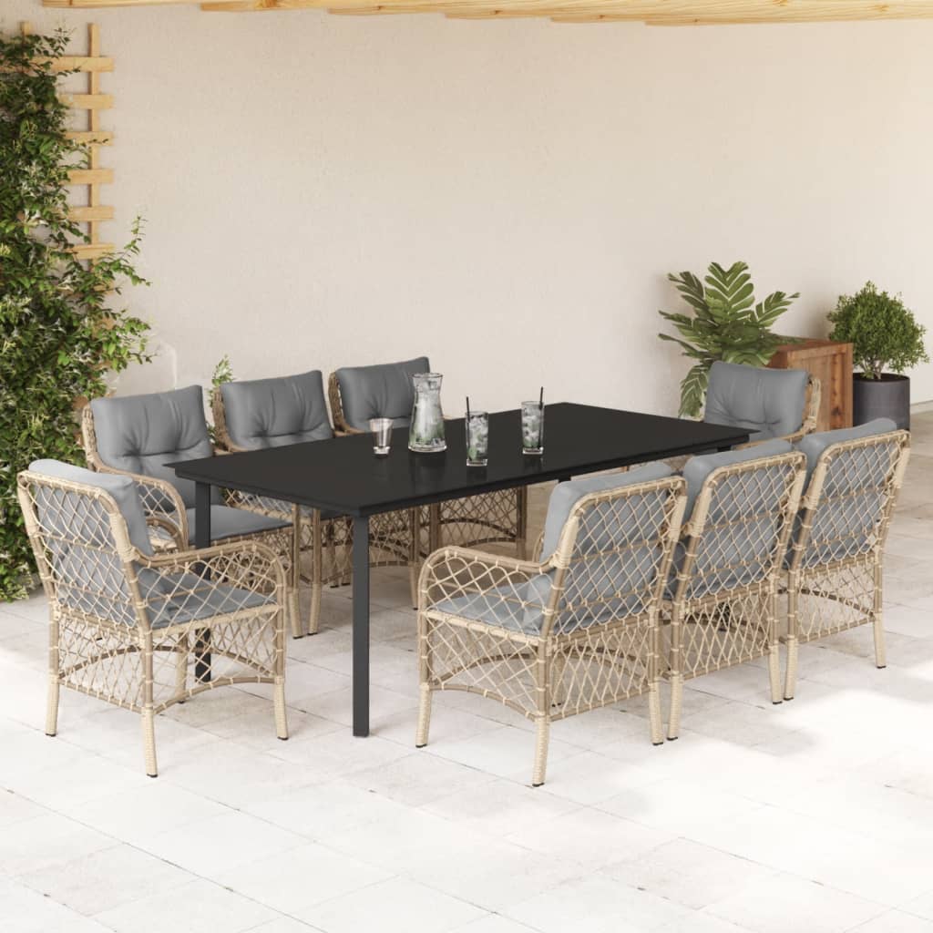 vidaXL 9-tlg. Garten-Essgruppe mit Kissen Beigemischung Poly Rattan
