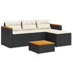 vidaXL 5tlg. Garten-Sofagarnitur mit Kissen Schwarz Poly Rattan Akazie