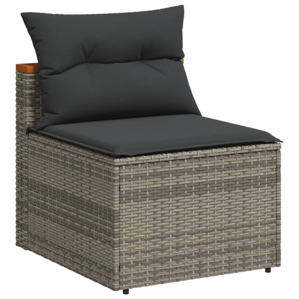 vidaXL 5-tlg. Garten-Sofagarnitur mit Kissen Grau Poly Rattan Akazie