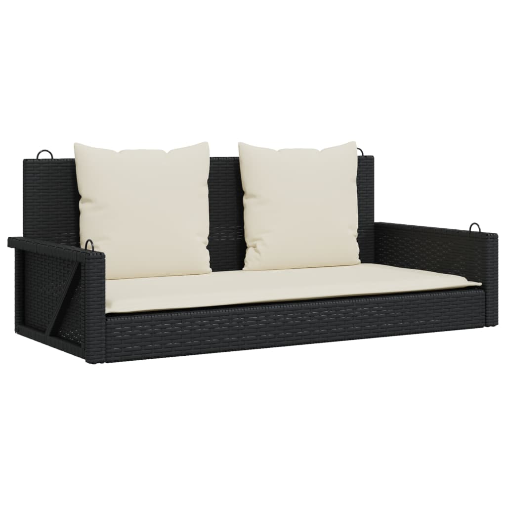vidaXL Schaukelbank mit Kissen Schwarz 119 x 56 x 48 cm Poly Rattan