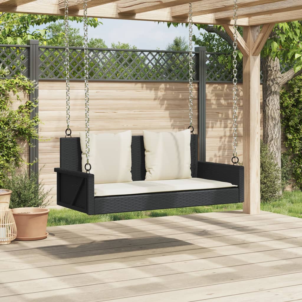 vidaXL Schaukelbank mit Kissen Schwarz 119 x 56 x 48 cm Poly Rattan