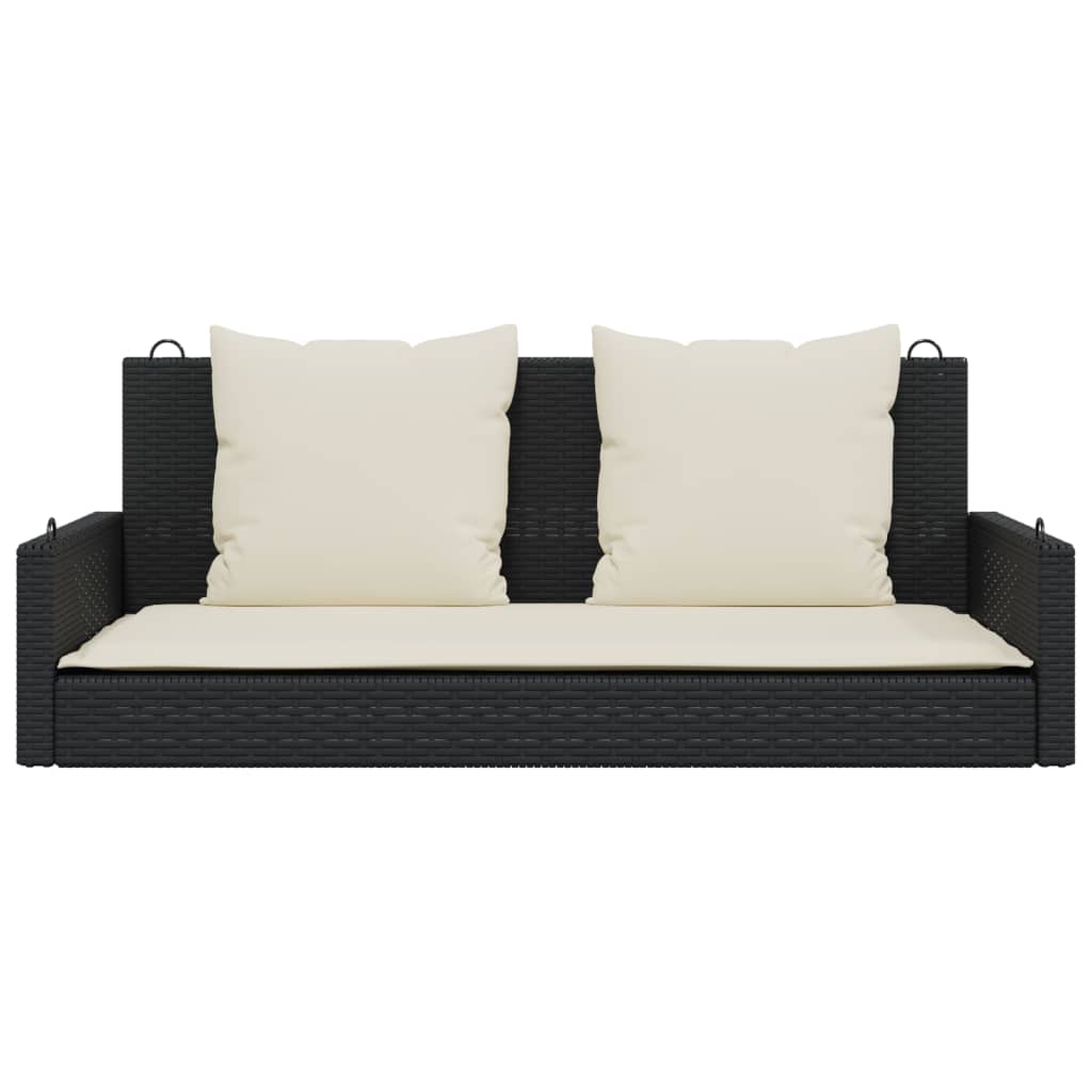 vidaXL Schaukelbank mit Kissen Schwarz 119 x 56 x 48 cm Poly Rattan