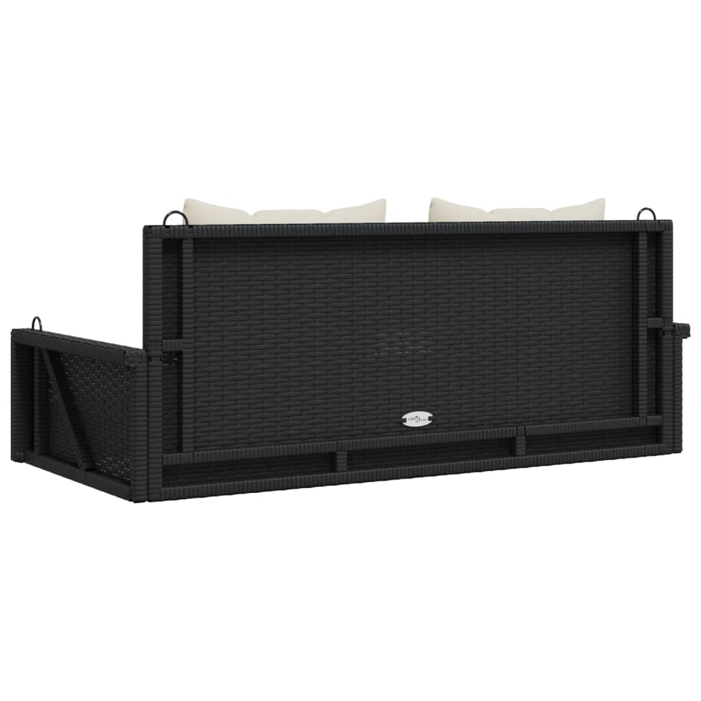 vidaXL Schaukelbank mit Kissen Schwarz 119 x 56 x 48 cm Poly Rattan