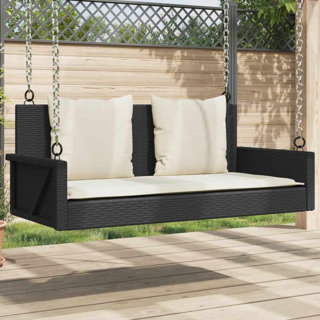 vidaXL Schaukelbank mit Kissen Schwarz 119 x 56 x 48 cm Poly Rattan