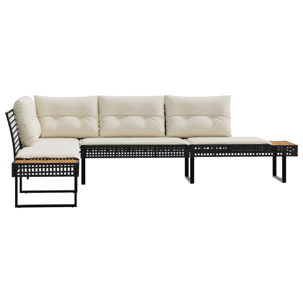 vidaXL Gartensofa in L-Form mit Kissen Schwarz Poly Rattan und Akazie