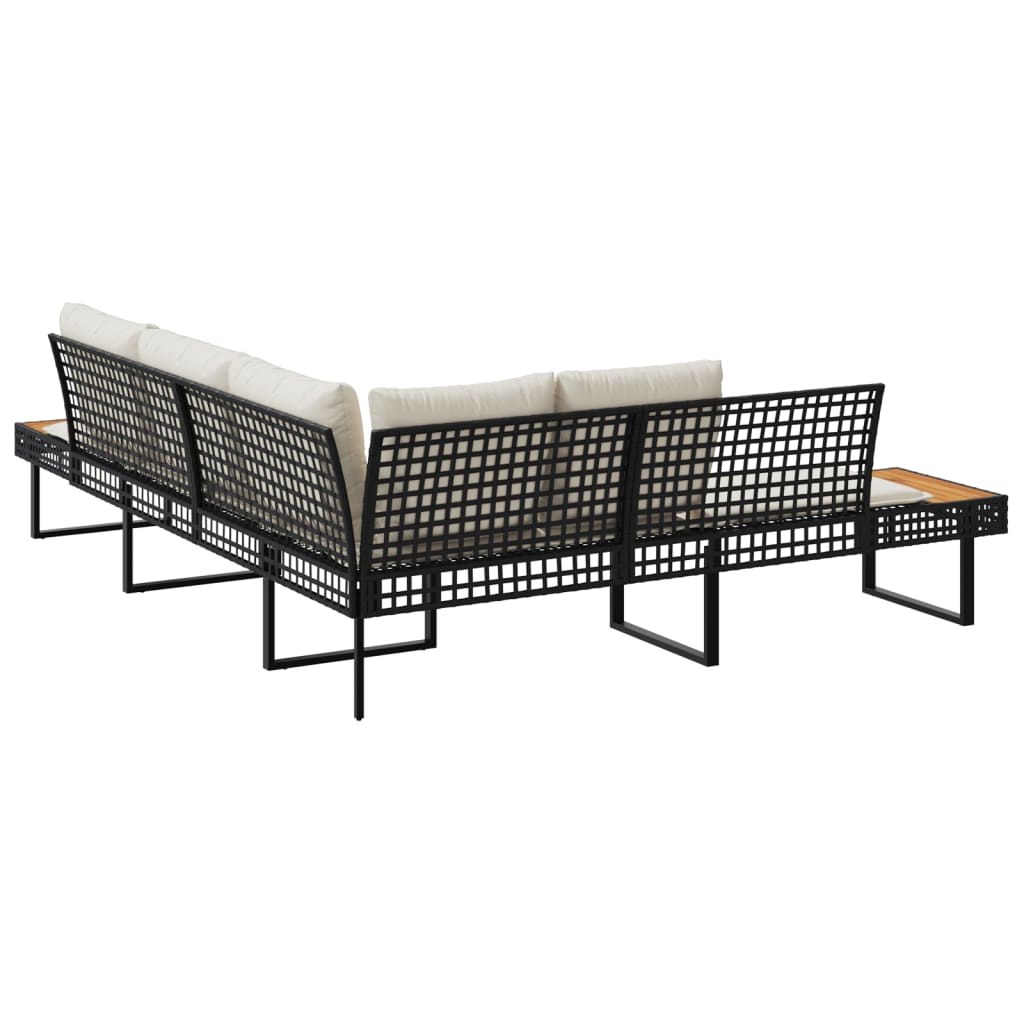 vidaXL Gartensofa in L-Form mit Kissen Schwarz Poly Rattan und Akazie
