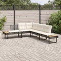 vidaXL Gartensofa in L-Form mit Kissen Schwarz Poly Rattan und Akazie