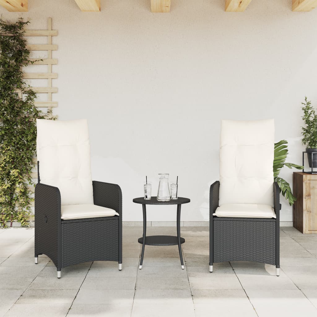 vidaXL Outdoor-Lehnstühle 2 Stk. mit Tisch Schwarz Poly-Rattan