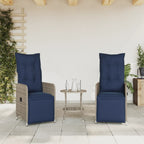 vidaXL Gartenstühle Verstellbar 2 Stk. mit Tisch Grau Poly Rattan