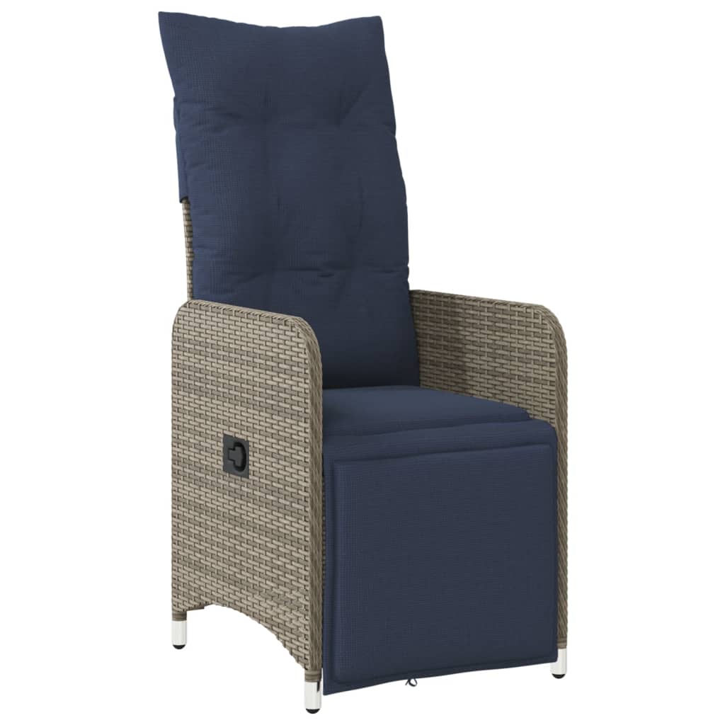 vidaXL Gartenstühle Verstellbar 2 Stk. mit Tisch Grau Poly Rattan