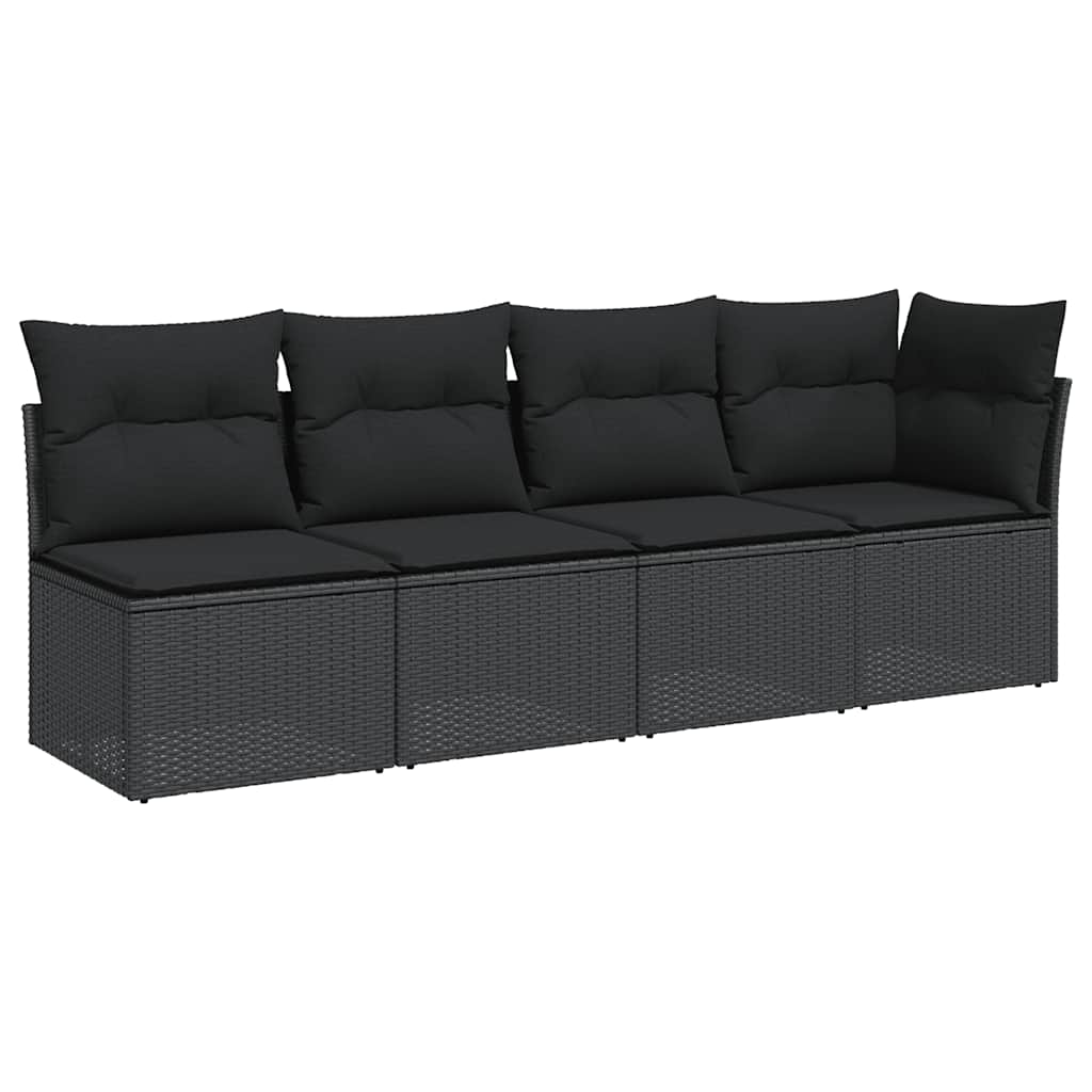 vidaXL Gartensofa mit Kissen 4-Sitzer Schwarz Poly Rattan