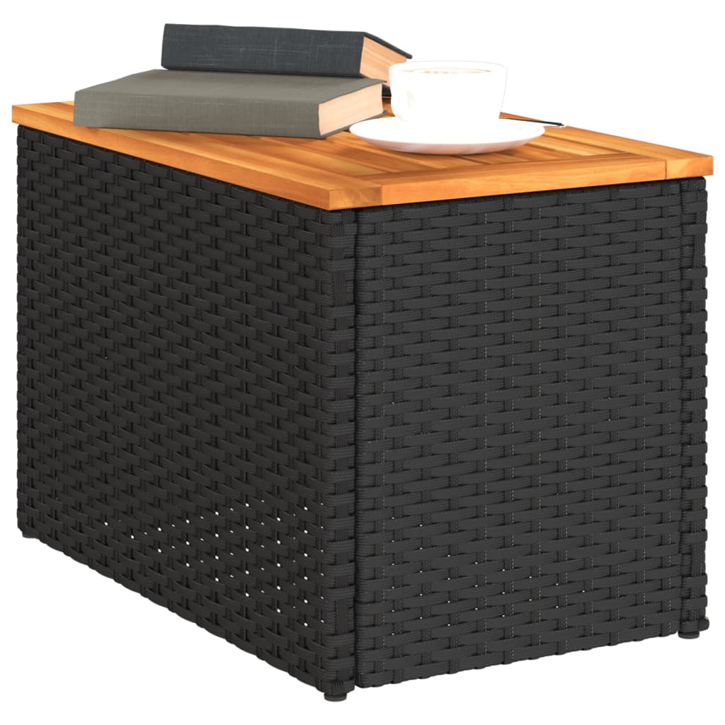 vidaXL Garten-Beistelltische 2 Stk Schwarz 55x34x37cm Poly Rattan Holz