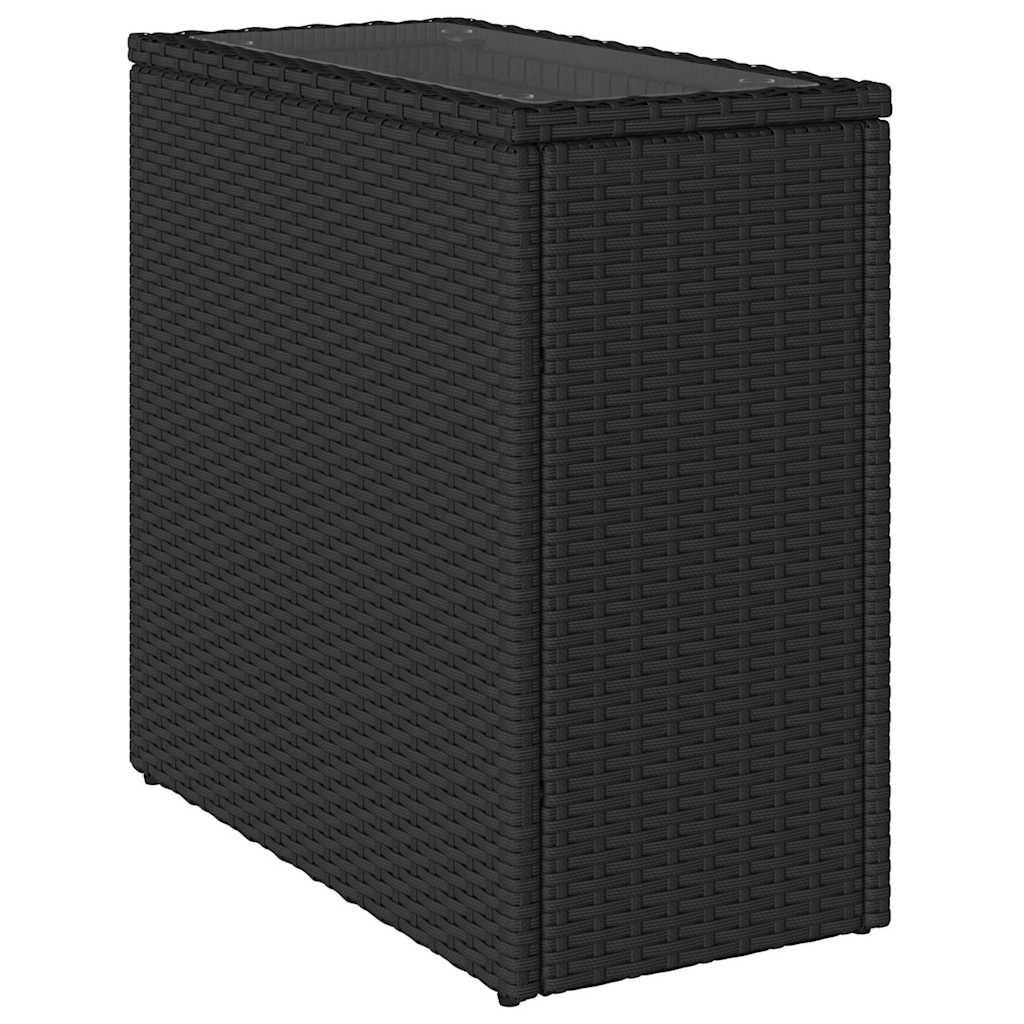 vidaXL Garten-Beistelltisch mit Glasplatte Schwarz 58x27,5x55cm Rattan