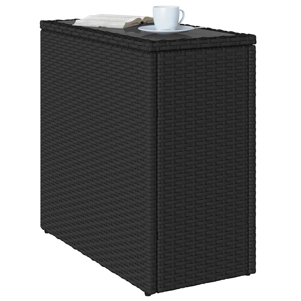 vidaXL Garten-Beistelltisch mit Glasplatte Schwarz 58x27,5x55cm Rattan