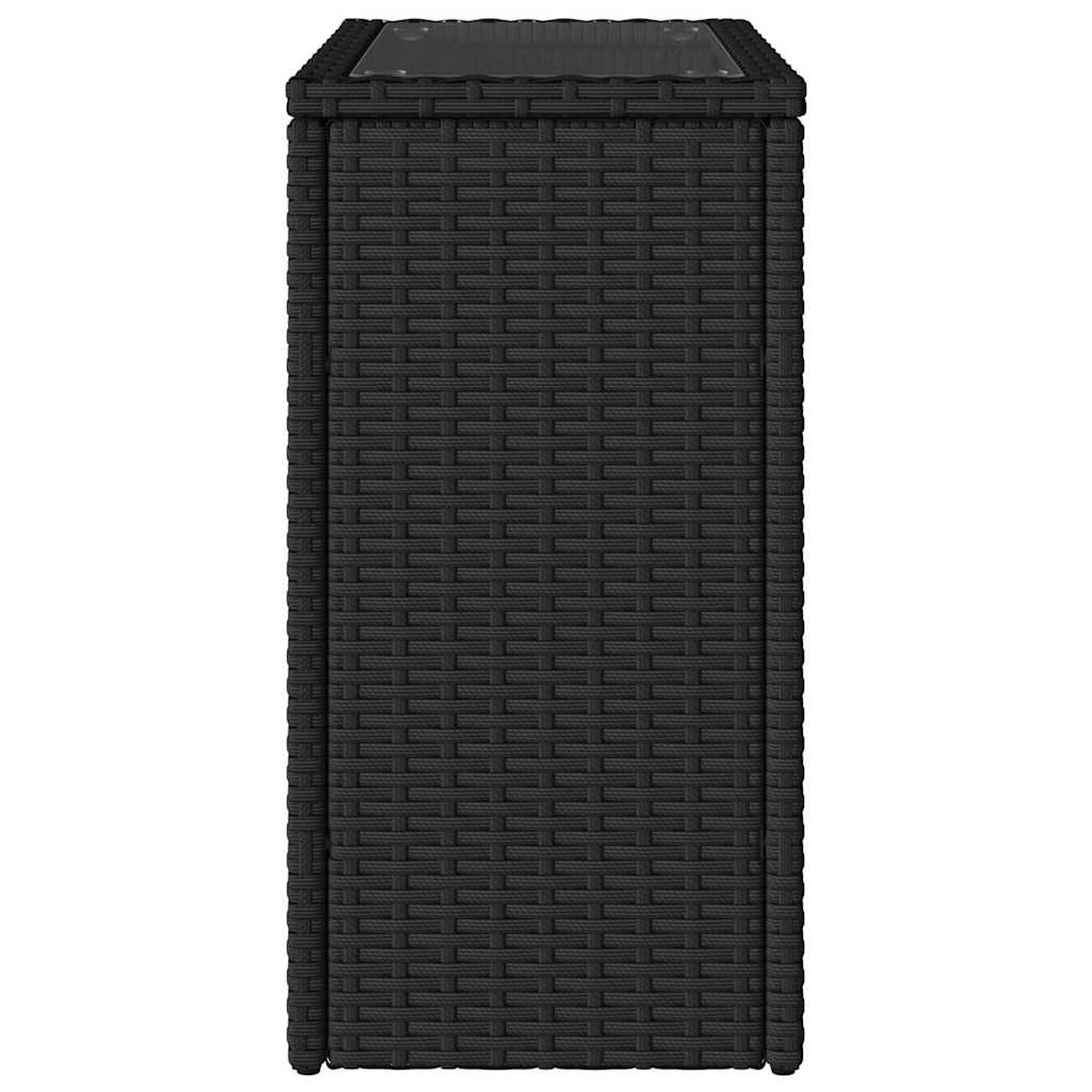 vidaXL Garten-Beistelltisch mit Glasplatte Schwarz 58x27,5x55cm Rattan