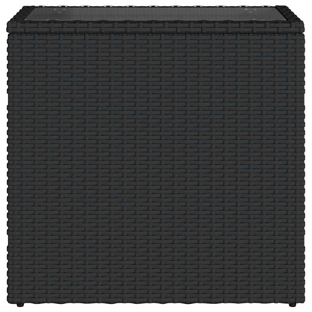 vidaXL Garten-Beistelltisch mit Glasplatte Schwarz 58x27,5x55cm Rattan