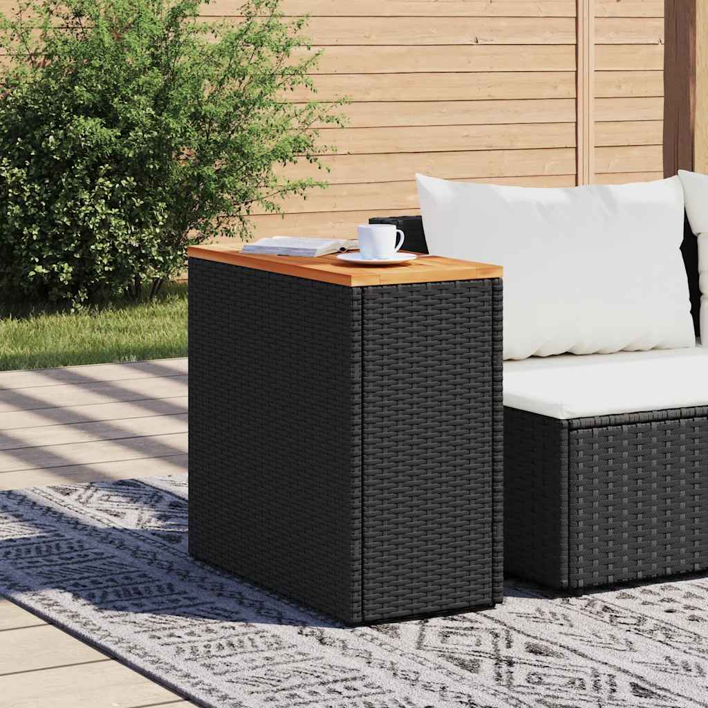 vidaXL Garten-Beistelltisch mit Holzplatte Schwarz 58x27,5x55 cm Poly Rattan