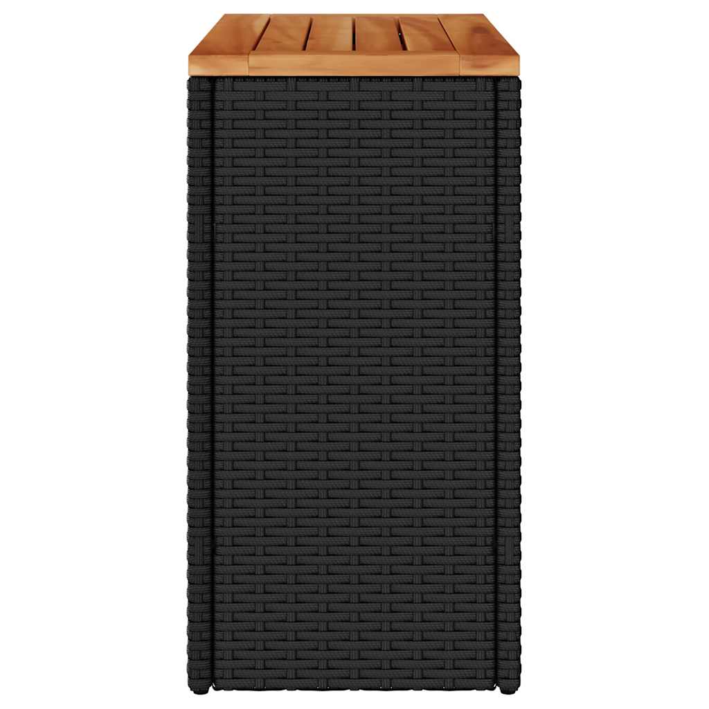 vidaXL Garten-Beistelltisch mit Holzplatte Schwarz 58x27,5x55 cm Poly Rattan