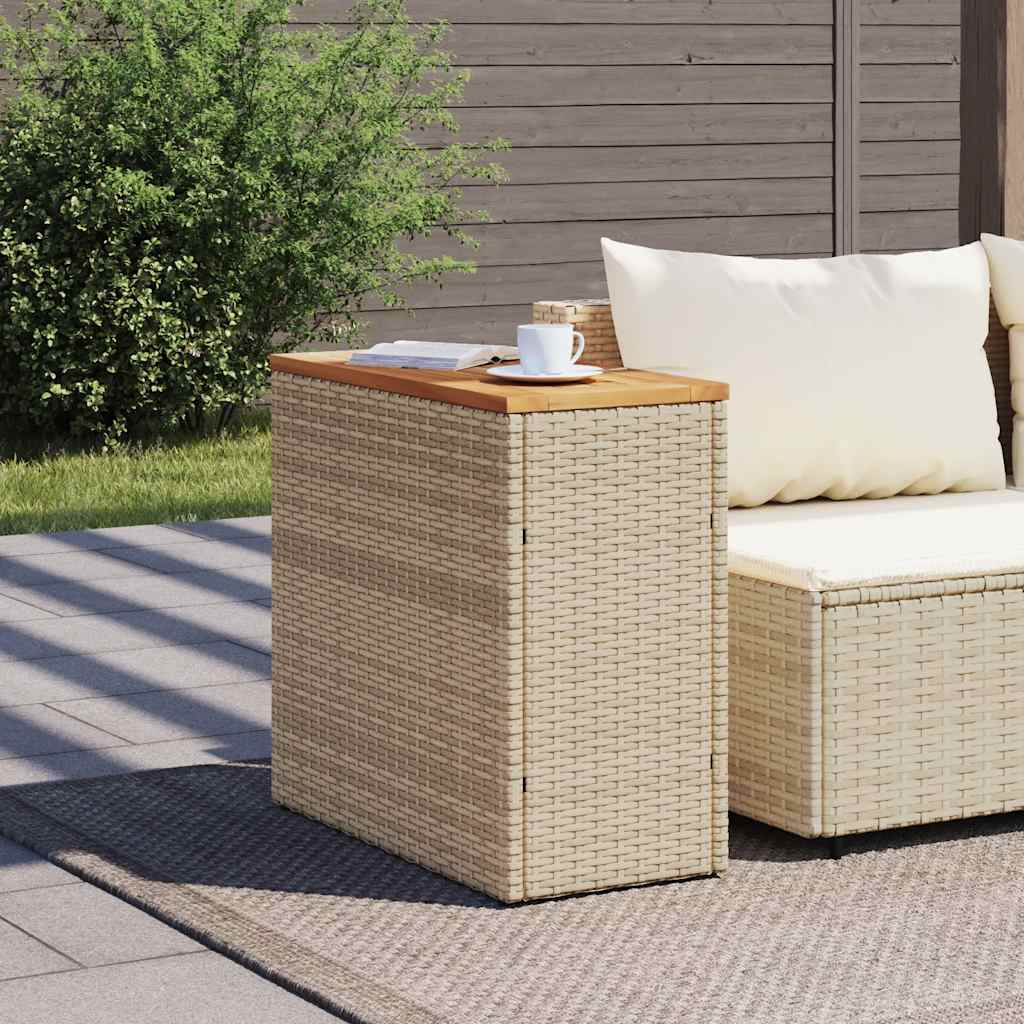 vidaXL Garten-Beistelltisch Holzplatte Beige 58x27,5x55 cm Poly Rattan