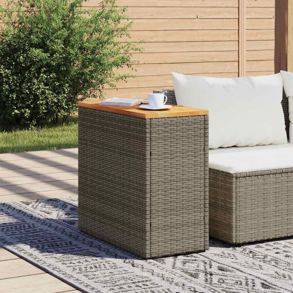 vidaXL Garten-Beistelltisch mit Holzplatte Grau 58x27,5x55 cm Rattan