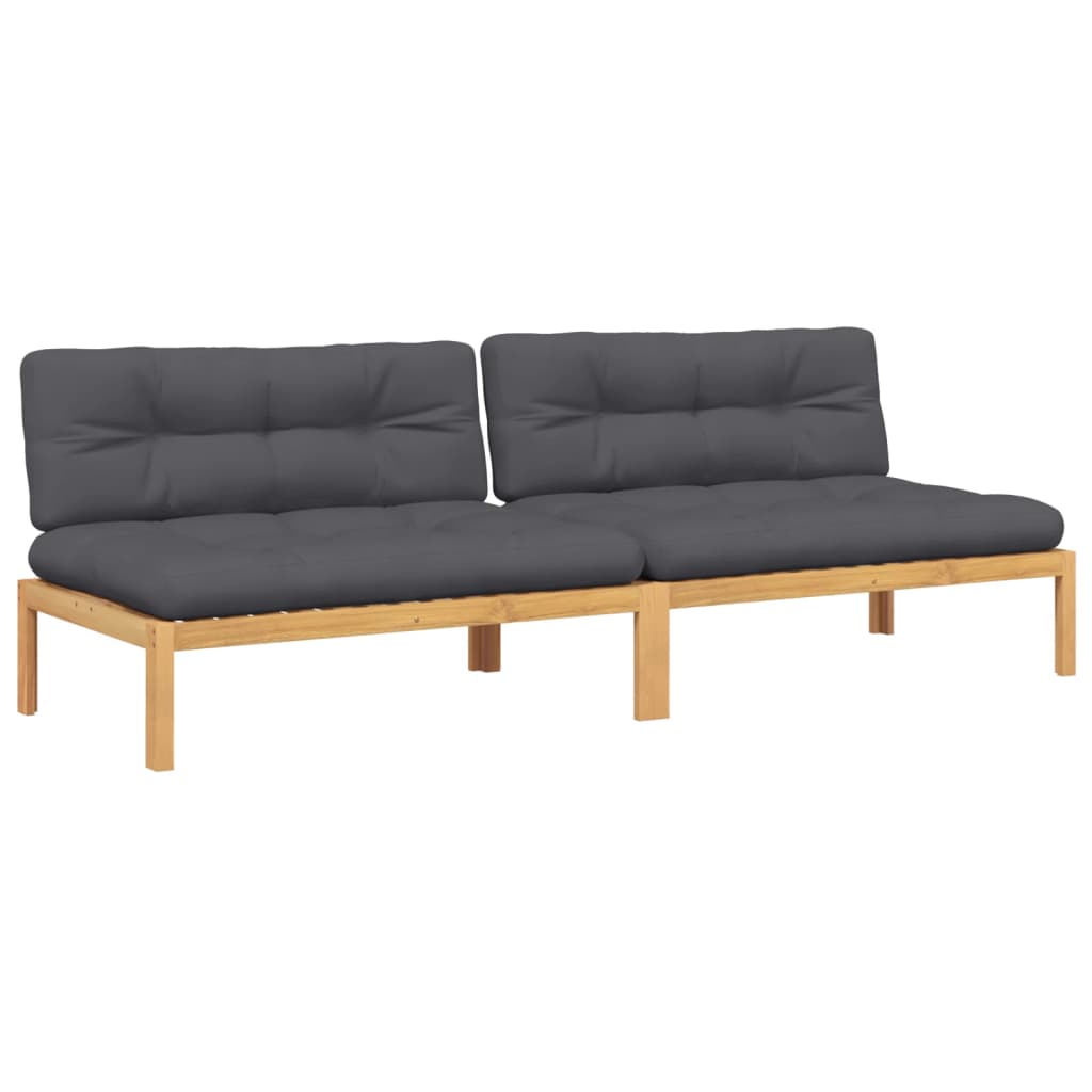 vidaXL Garten-Mittelsofas aus Paletten 2 Stk. mit Kissen Akazienholz
