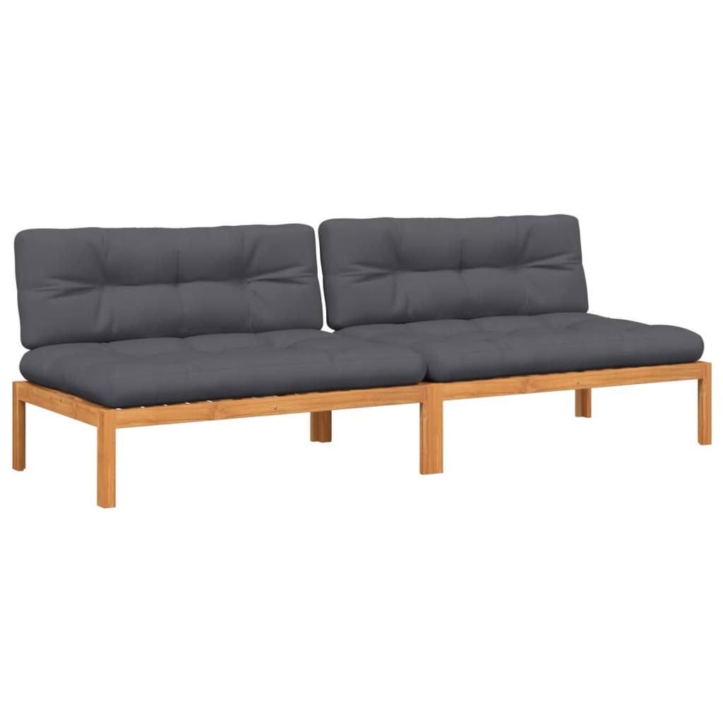 vidaXL Garten-Mittelsofas aus Paletten mit Kissen 2 Stk. Akazienholz