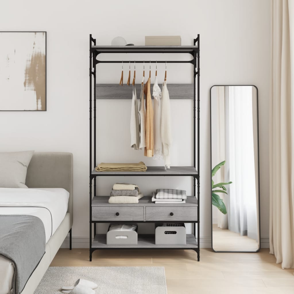 vidaXL Kleiderständer mit Schubladen Grau Sonoma 89x39x184,5 cm