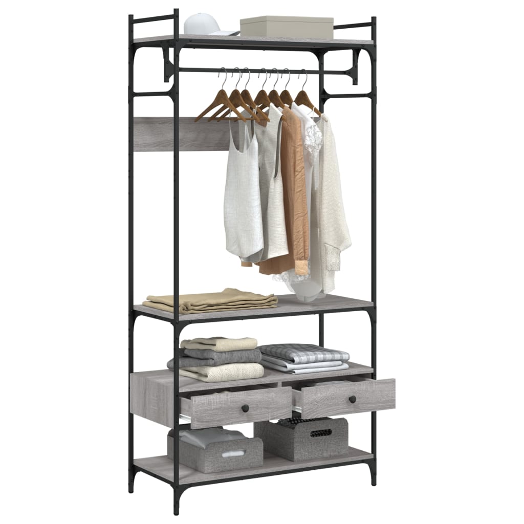 vidaXL Kleiderständer mit Schubladen Grau Sonoma 89x39x184,5 cm