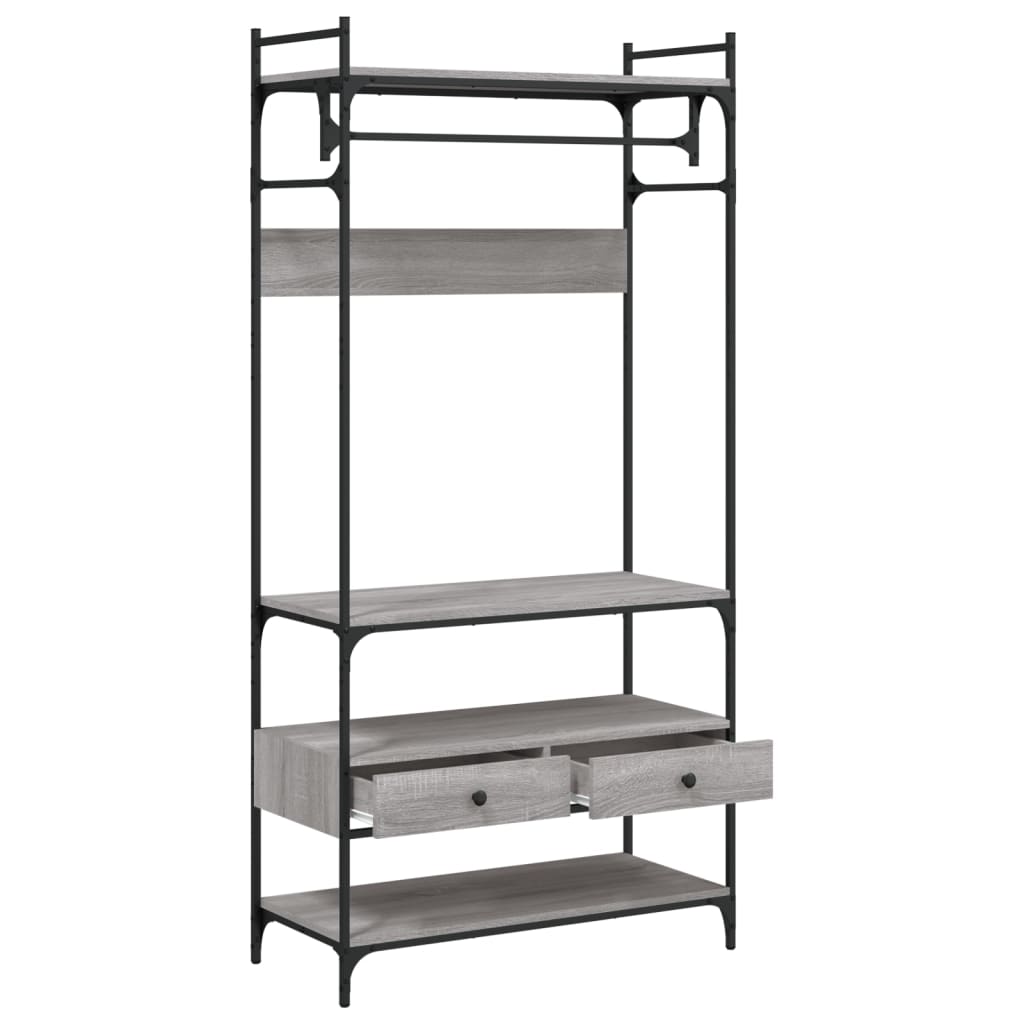 vidaXL Kleiderständer mit Schubladen Grau Sonoma 89x39x184,5 cm