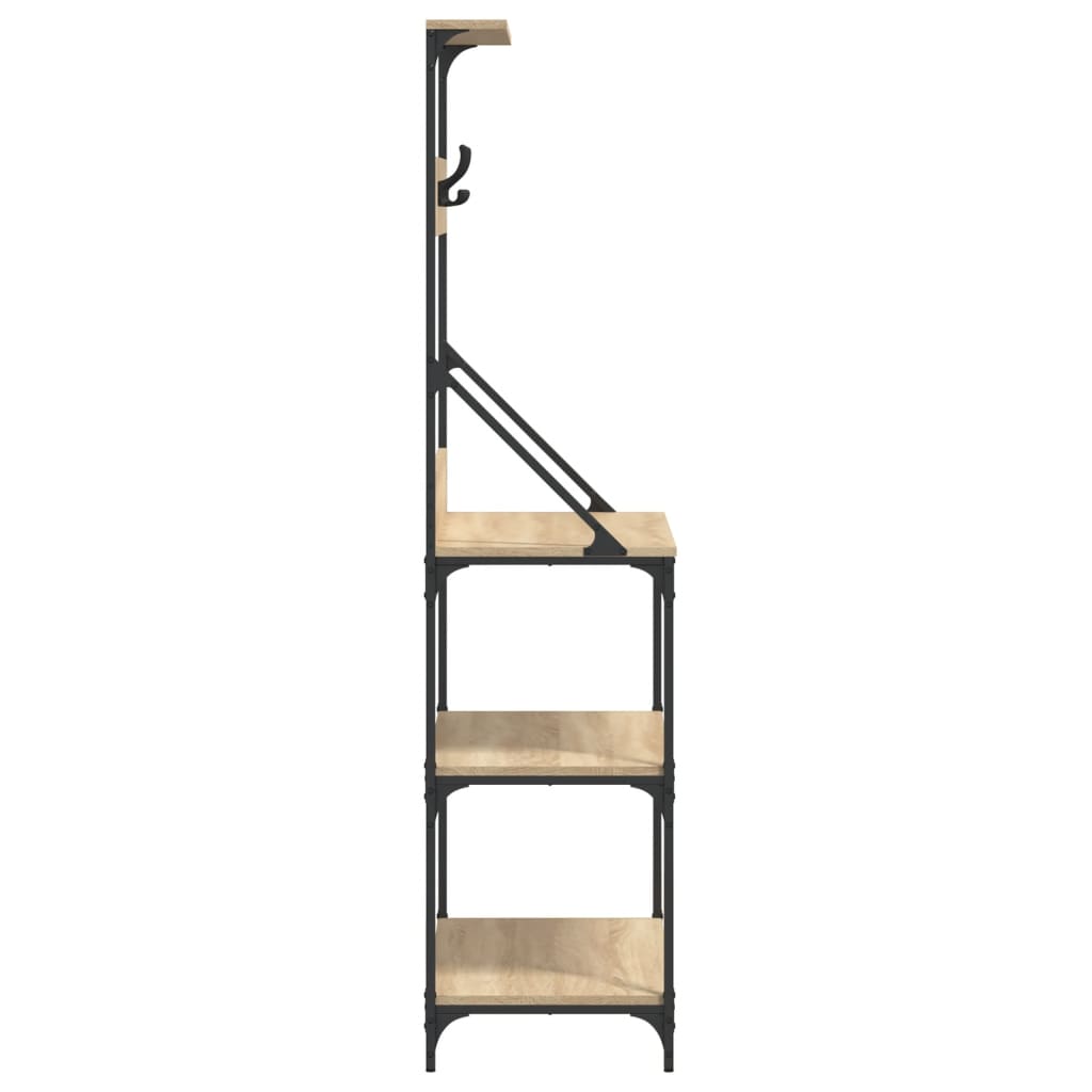 vidaXL Bäckerregal mit Haken 4 Böden Sonoma-Eiche Holzwerkstoff