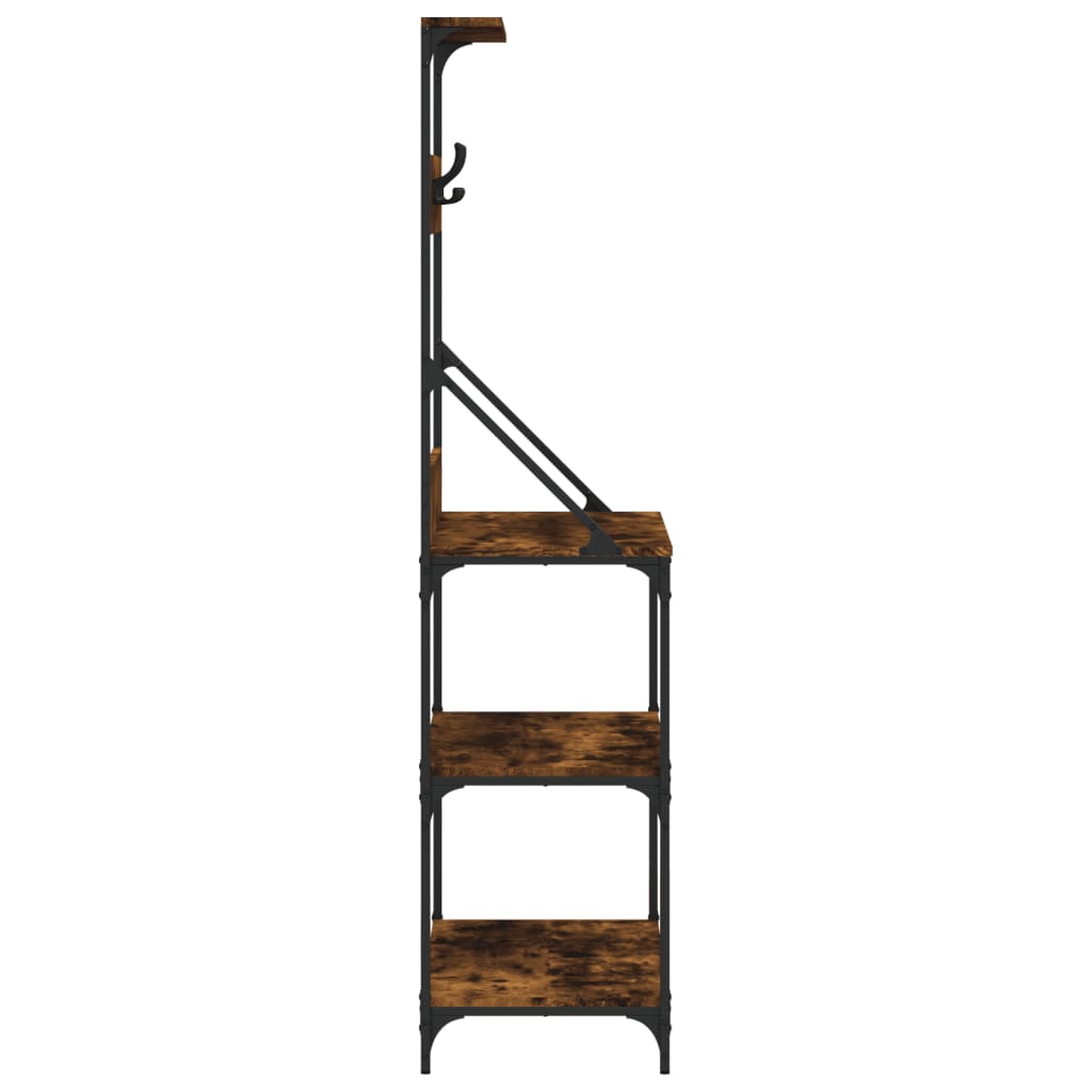 vidaXL Bäckerregal mit Haken 4 Böden Räuchereiche Holzwerkstoff