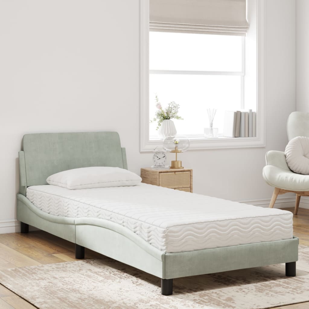 vidaXL Bett mit Matratze "Dover" Hellgrau 80x200 cm Samt