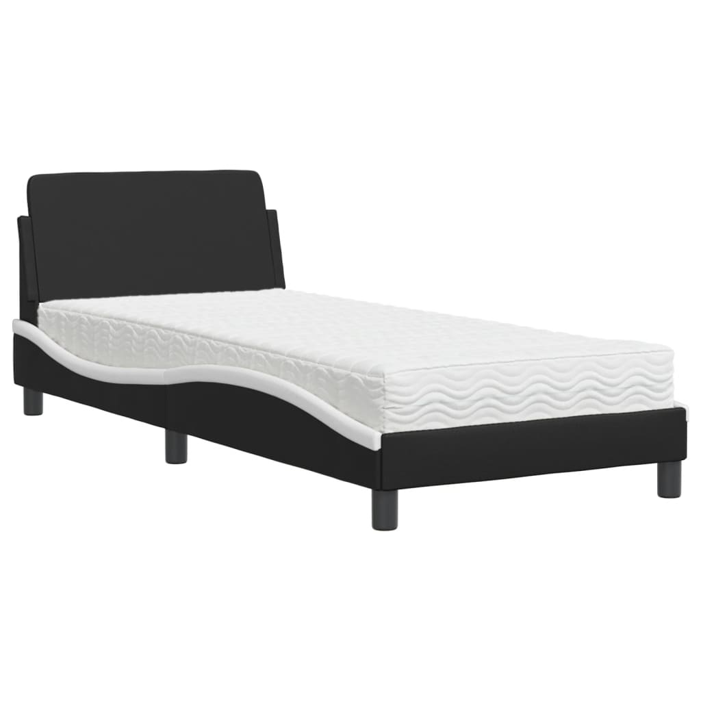 vidaXL Bett mit Matratze "Dover" Schwarz und Weiß 80x200 cm Kunstleder