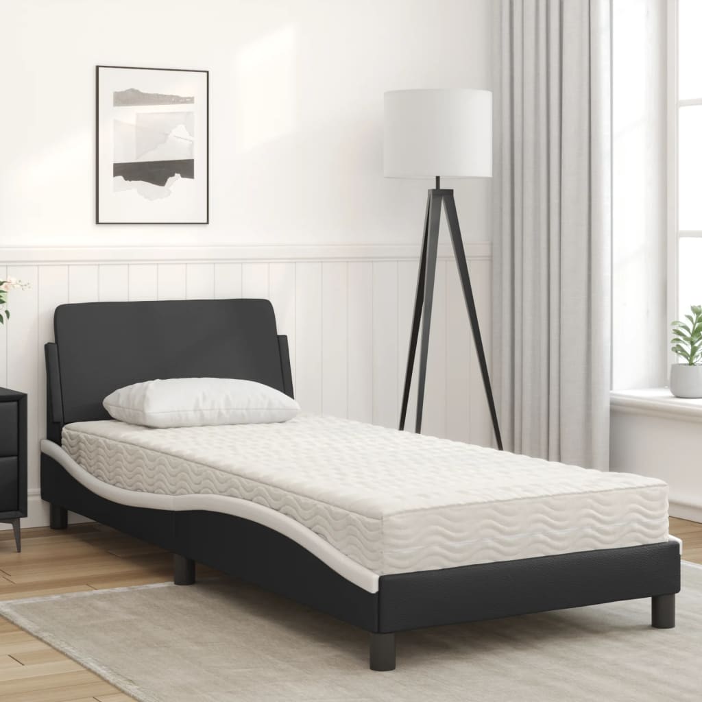 vidaXL Bett mit Matratze "Dover" Schwarz und Weiß 80x200 cm Kunstleder