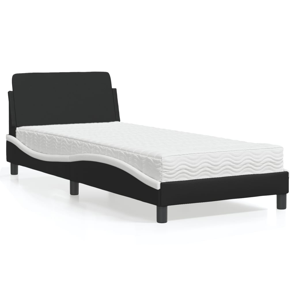 vidaXL Bett mit Matratze "Dover" Schwarz und Weiß 80x200 cm Kunstleder