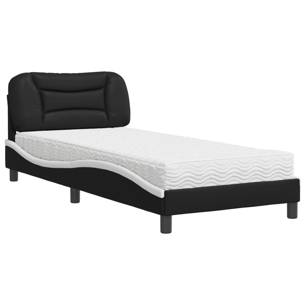 vidaXL Bett mit Matratze "Hvar" Schwarz und Weiß 80x200 cm Kunstleder