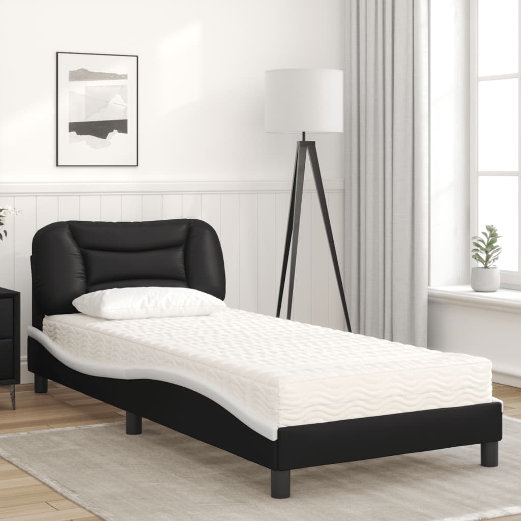 vidaXL Bett mit Matratze "Hvar" Schwarz und Weiß 80x200 cm Kunstleder