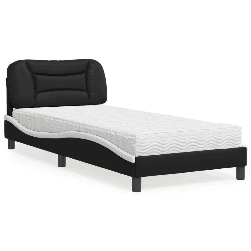 vidaXL Bett mit Matratze "Hvar" Schwarz und Weiß 80x200 cm Kunstleder