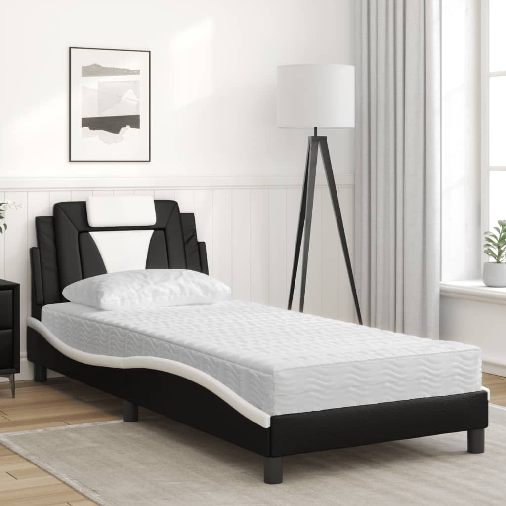 vidaXL Bett "Viana" mit Matratze Schwarz und Weiß 80x200 cm Kunstleder